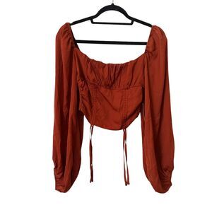 2BELLA Cropped Ruched Blouse Rust‎ NWT Small